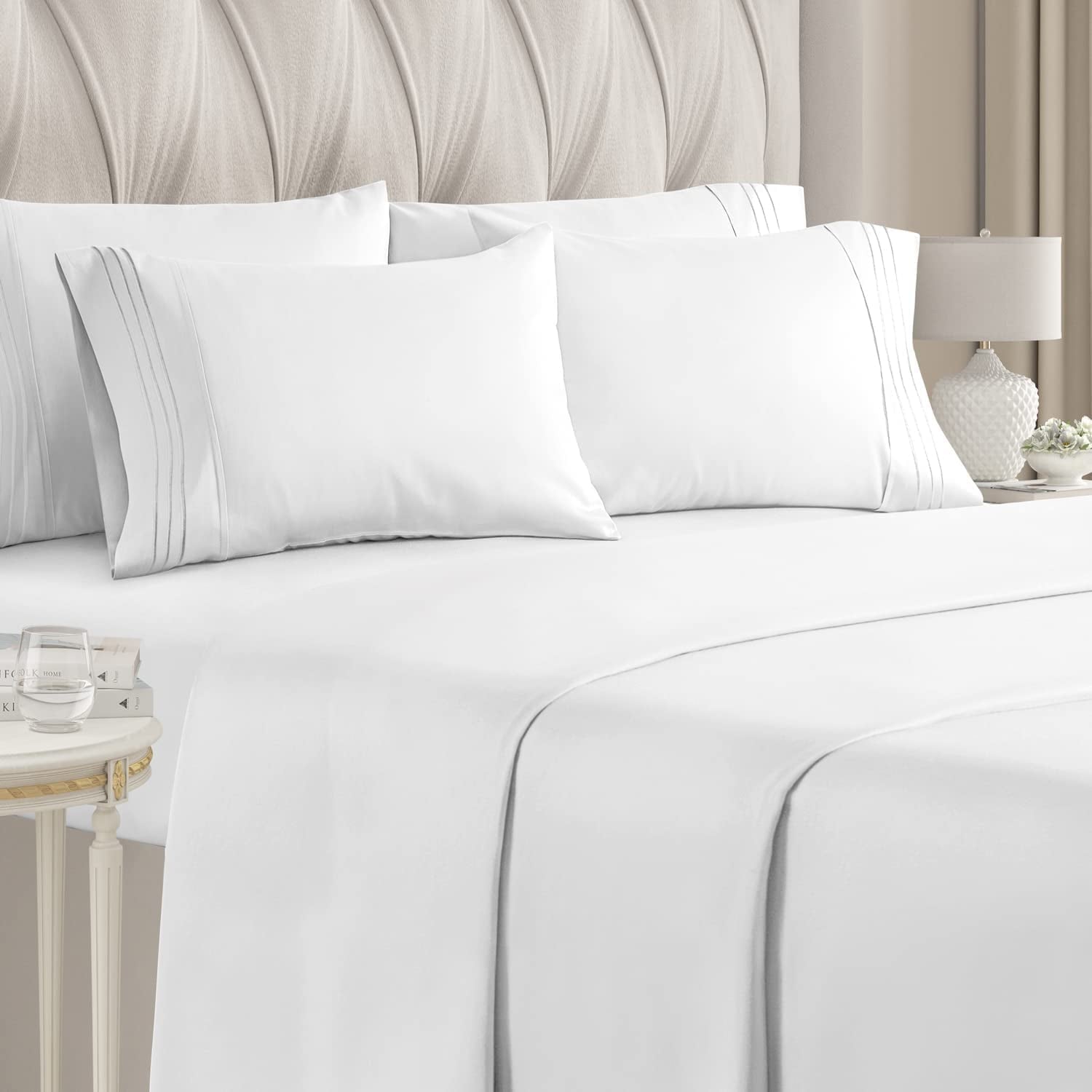 Cooling Sateen 6-Piece Breathable and Cooling Sheet Set With Extra Matching Pillowcases - King Size Bed Sheets Fits 8"-16... - Luxury Bed Sheet Set with Deep Pockets - Default Title
