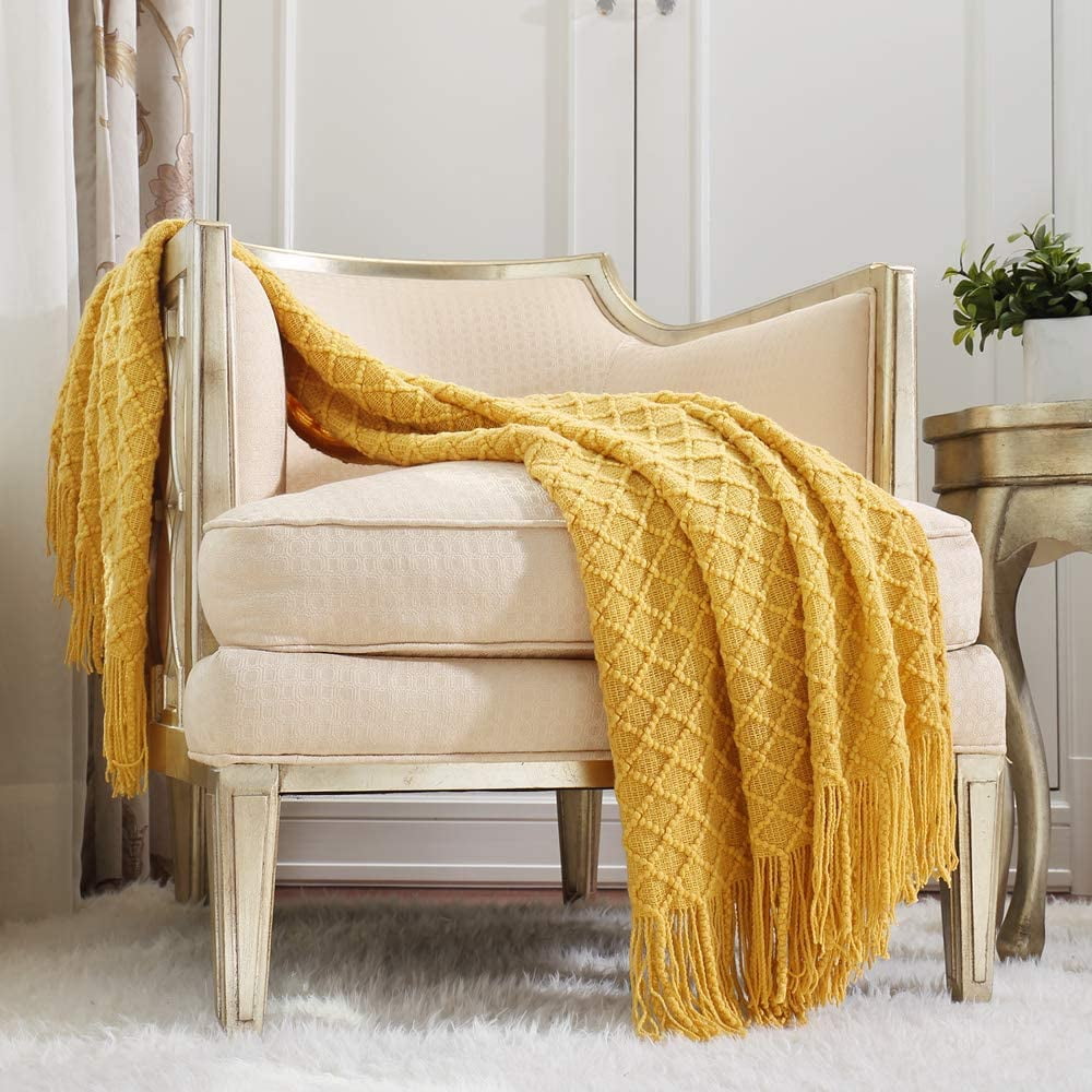 Cozy Fleece Decorative Soft Spring Summer Fall Throw Blanket ,for Couch Sofa Chair Bed,50''X60'',Mustard Yellow - Cozy Fleece Throw Blanket for Couch & Bed - Default Title