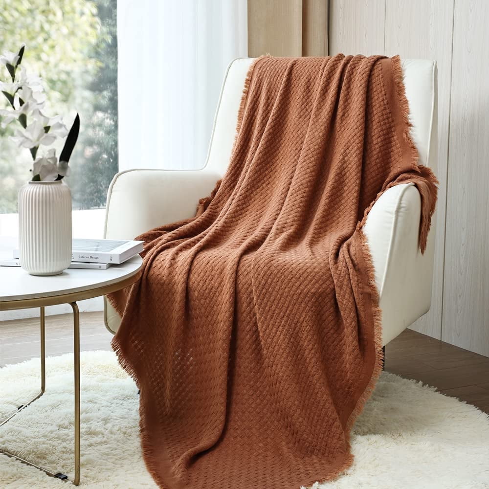 Cozy Fleece Farmhouse Rust Knit Throw Blanket for Couch Sofa Chair Bed Home Decoration, Soft Warm Cozy Light Weight for Spring Su... - Cozy Fleece Throw Blanket for Couch & Bed - Default Title