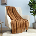 Lightweight Warm Home Decor Rustic Couch Sofa Chair Bed Throw Blanket, Soft Warm Light Weight in Spring Summer (50''X60'' Brown) - Luxury Knitted Decorative Throw Blanket with Fringes - Default Title