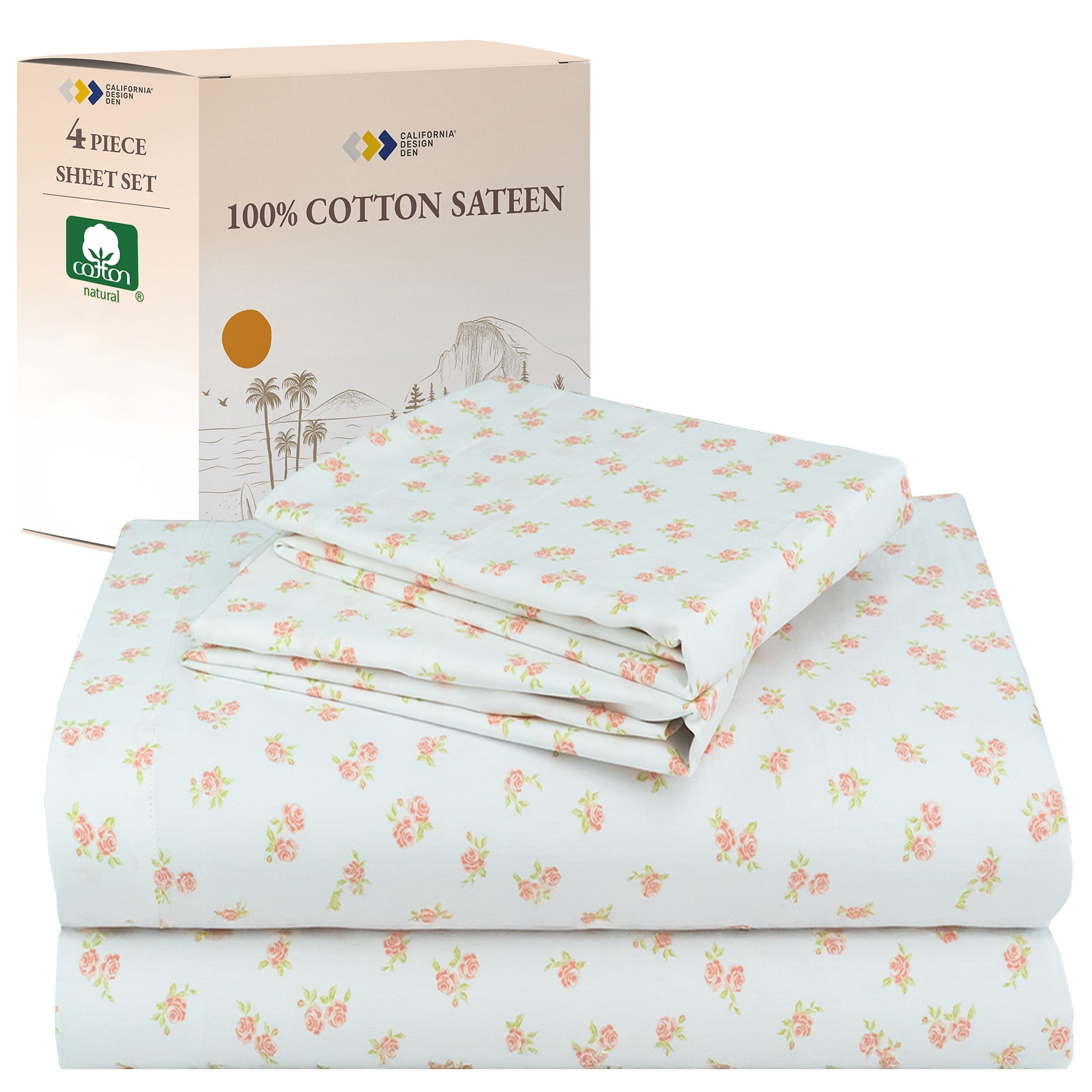 Ultra-Soft 4 Piece Printed Floral Bed Sheets Queen Size Set - 100% Cotton Sheets Queen, Soft Sateen Bedsheets, Deep Pocket Queen... - Cooling Hotel Quality Bedding Sheets and Pillowcases - Default Title