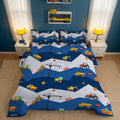 Luxurious Quilted Car Comforter Set Construction Bedding Set for Boys Kids Trucks Comforter Cartoon Car Excavator Tractor Blue 3Pcs Twin - Cloud-Like Soft Lightweight Bed Comforter - Default Title