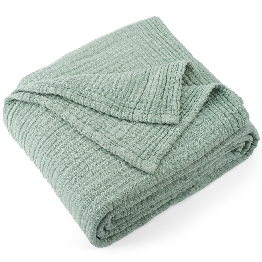 Lightweight Warm 100% Cotton Muslin Throw Blanket Gauze Blankets for Adults Soft Throws for Bed and Couch, 50" x 70" Sage Green - Super Soft Reversible Sherpa Flannel Blanket - Default Title