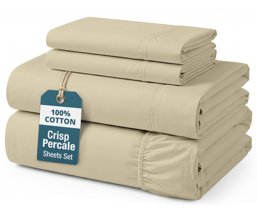 Breathable Luxury 100% Cotton Sheets Set – 4 Piece Cal King Bed Sheet, Soft & Comfy All Season Breathable Percale Weave, 15” Snug Fit D... - Premium Ultra-Soft Pillowcase Pair for Sleeping - Default Title