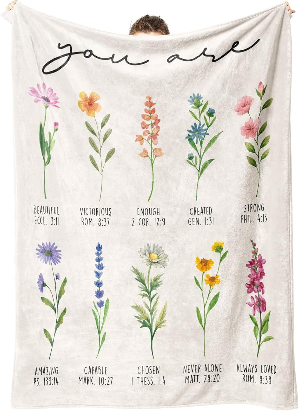 Lightweight Warm Christian Gifts for Women, Christian Blanket with Flowers, Birthday Gifts for Women, Inspirational, Religious Gifts f... - Luxury Knitted Decorative Throw Blanket with Fringes - Default Title