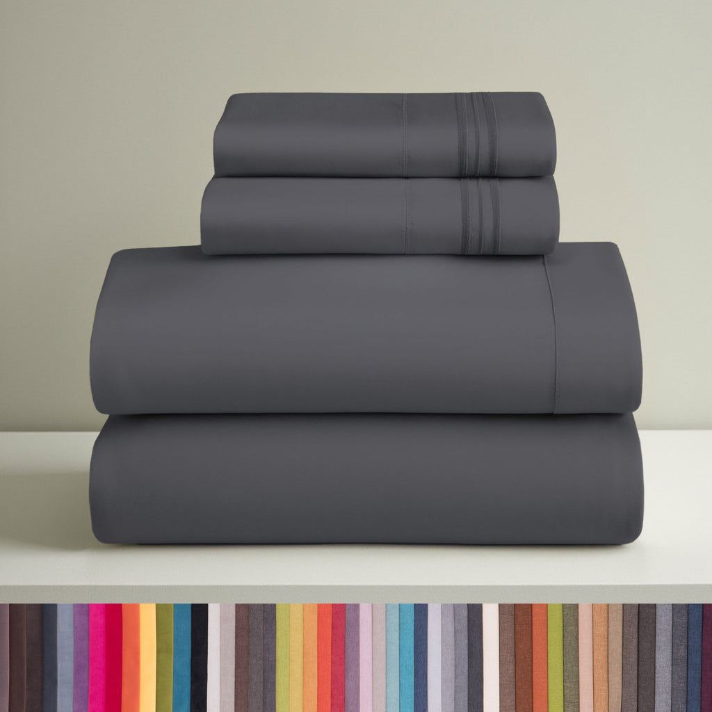 Breathable Luxury Sheets Set, 4 Piece Deep Pocket Sheets, 100% Soft Microfiber Bed Sheets Set, Gray - Breathable Egyptian Cotton Flat & Fitted Sheets - Default Title
