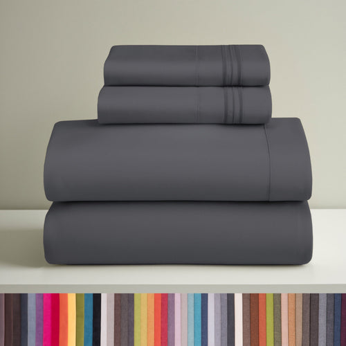 Breathable Luxury Sheets Set, 4 Piece Deep Pocket Sheets, 100% Soft Microfiber Bed Sheets Set, Gray - Breathable Egyptian Cotton Flat & Fitted Sheets - Default Title