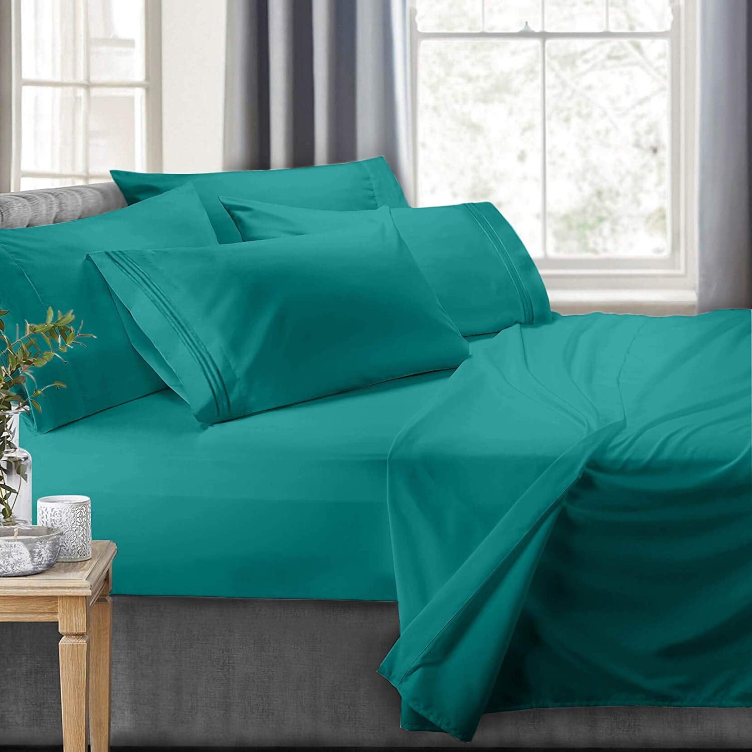Premium Egyptian Cotton RV/Short Queen 6-Piece Bed Set for Campers - Deep Pocket Fitted Sheet Luxury Soft Microfiber, Teal - Cooling Hotel Quality Bedding Sheets and Pillowcases - Default Title