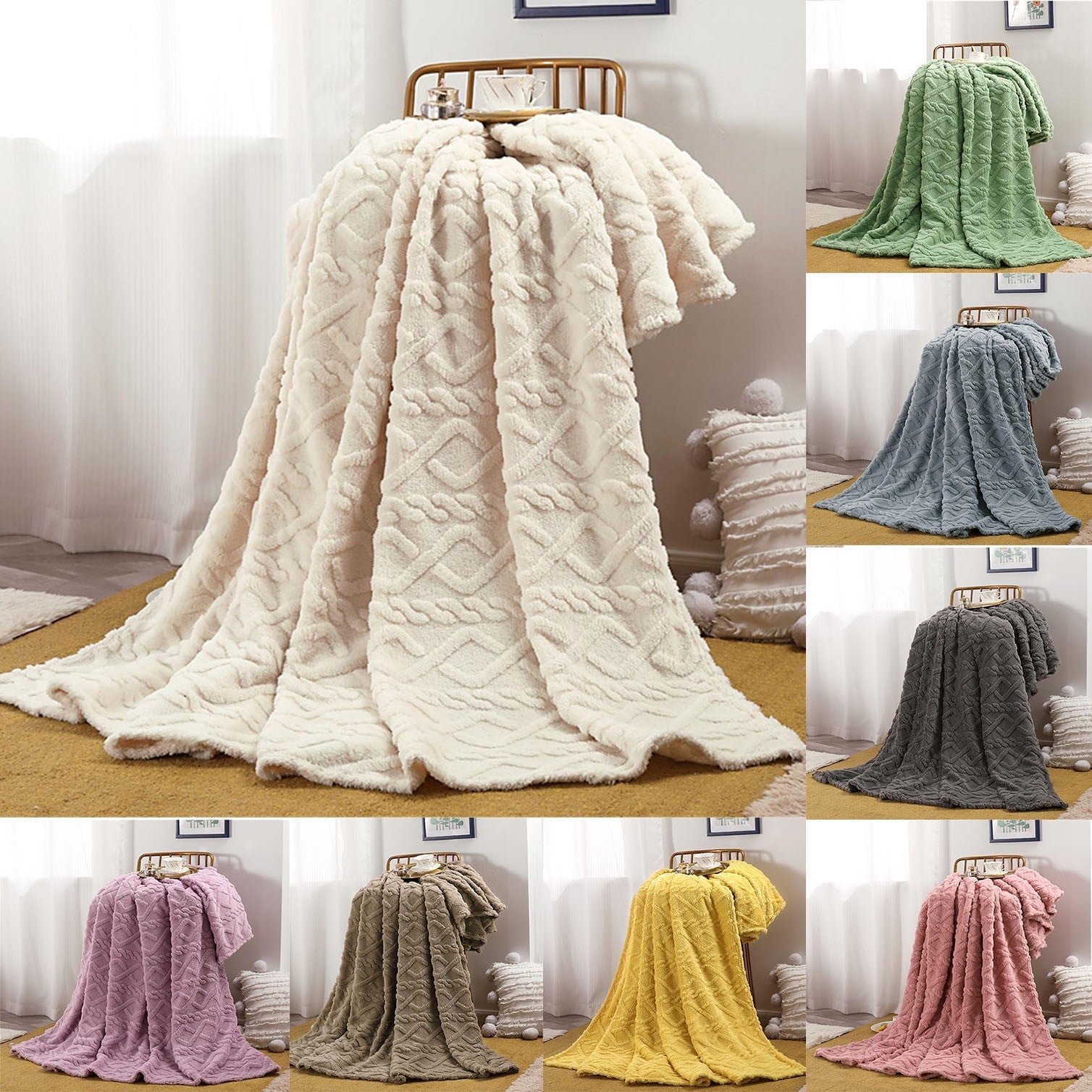 Lightweight Warm Clearance Under $5 Throw Blanket, Super Soft Warm Solid Color Thicken Flannel Blankets, Microfiber Machine Washable f... - Luxury Knitted Decorative Throw Blanket with Fringes - Default Title