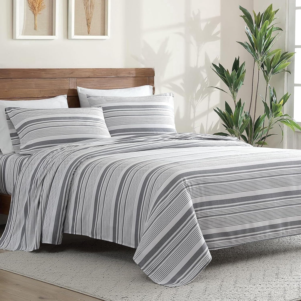 Breathable Luxury Home 3-Piece Twin Microfiber Classic Stripe Bed Sheet Set, Super Soft, Breathable Stripe Bedding with 16 inches Deep ... - Premium Ultra-Soft Pillowcase Pair for Sleeping - Default Title