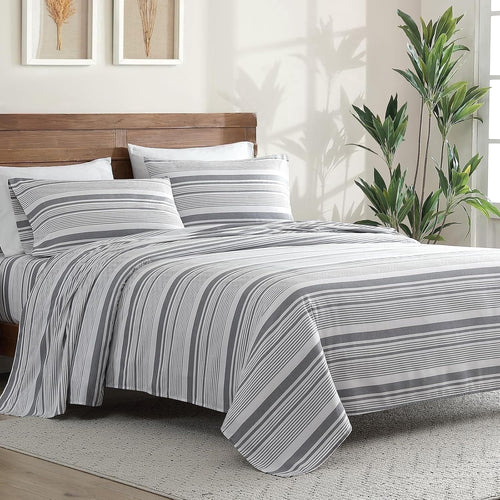 Breathable Luxury Home 3-Piece Twin Microfiber Classic Stripe Bed Sheet Set, Super Soft, Breathable Stripe Bedding with 16 inches Deep ... - Premium Ultra-Soft Pillowcase Pair for Sleeping - Default Title