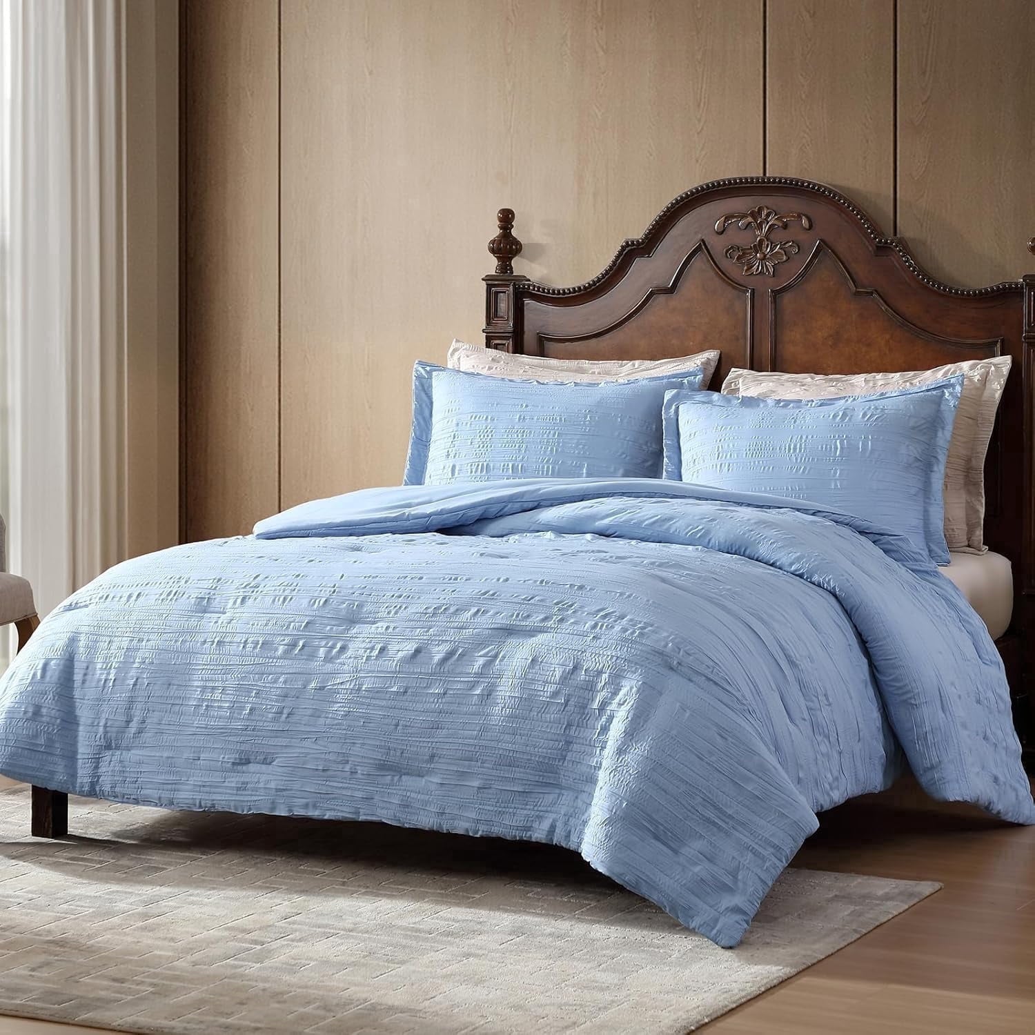 Heavyweight Warmth Queen Comforter Set Chambray Blue, 3 Pieces Comforter Set, All Season Lightweight Soft Embossed Bedding (86" x 88" Co... - All-Season Down Alternative Comforter Insert - Default Title