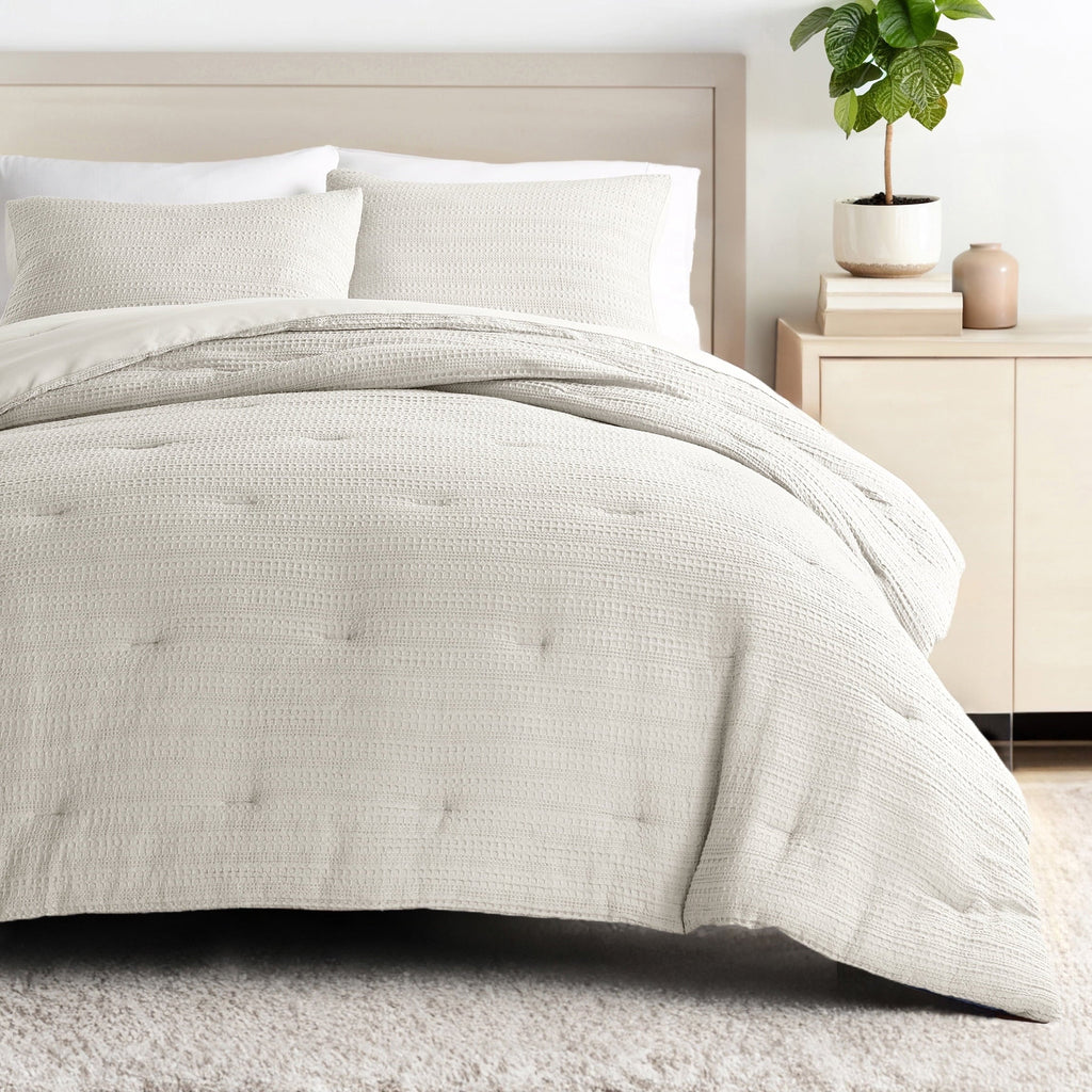 Luxurious Quilted Textured Waffle Comforter Set ins Natural Waffle Comforter Bedding Sets, King/Cal King Size Bedding - Cloud-Like Soft Lightweight Bed Comforter - Default Title