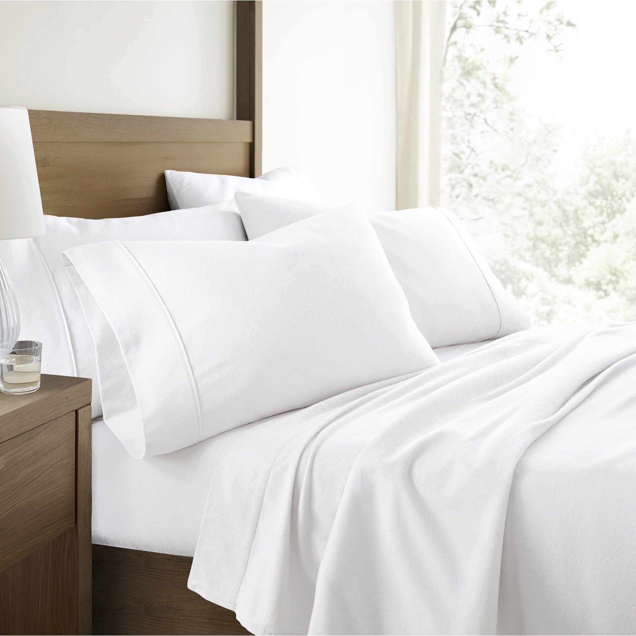 Cooling Sateen 100% Cotton Flannel Bed Sheets Set for Full Size Bedding in White - Luxury Bed Sheet Set with Deep Pockets - Default Title