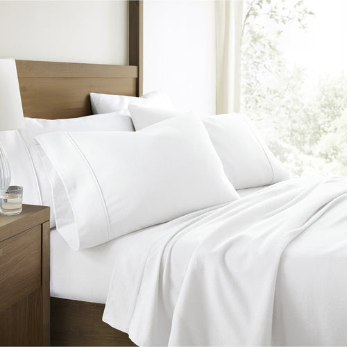 Cooling Sateen 100% Cotton Flannel Bed Sheets Set for Full Size Bedding in White - Luxury Bed Sheet Set with Deep Pockets - Default Title