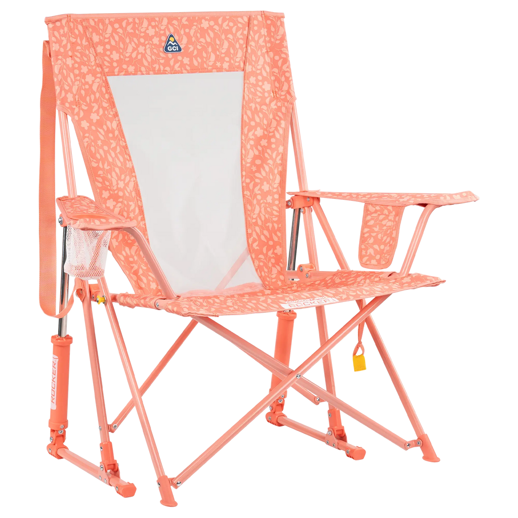 Premium All-Weather Comfort Pro Rocker - Choice 375 - Freestyle Rocker Portable Outdoor Folding Chair - Coral Garden