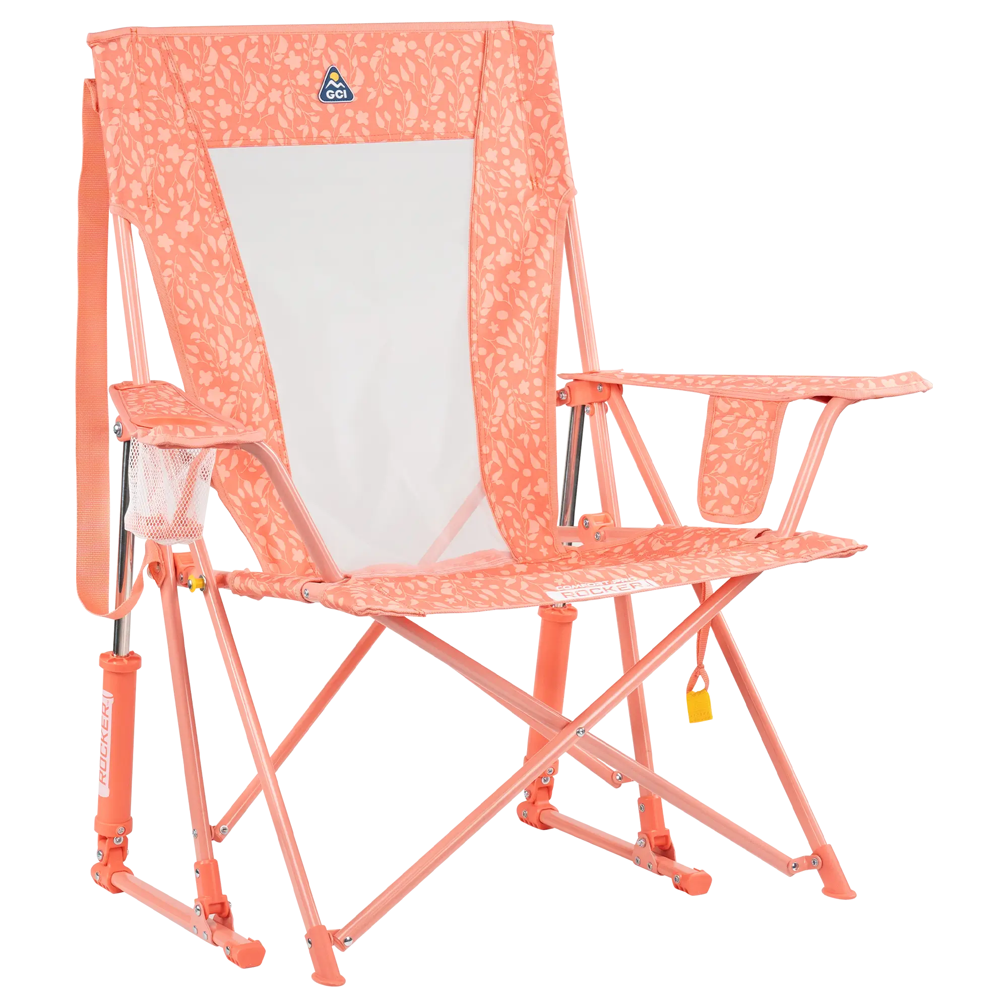 Premium All-Weather Comfort Pro Rocker - Choice 375 - Freestyle Rocker Portable Outdoor Folding Chair - Coral Garden