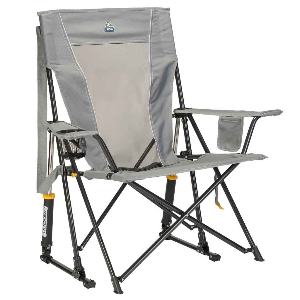 Premium All-Weather Comfort Pro Rocker - Choice 375 - Freestyle Rocker Portable Outdoor Folding Chair - Mercury Gray