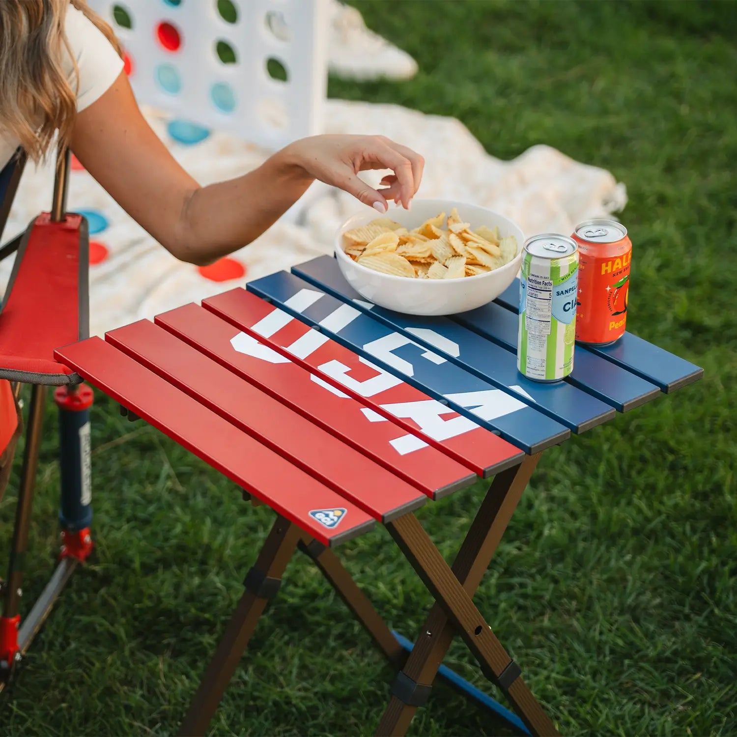 Heavy-Duty Grilling Compact Camp Table 20 - USA Anniversary Deluxe - Choice 757 - Multi-Functional Heavy-Duty Grilling Table Counter Detail