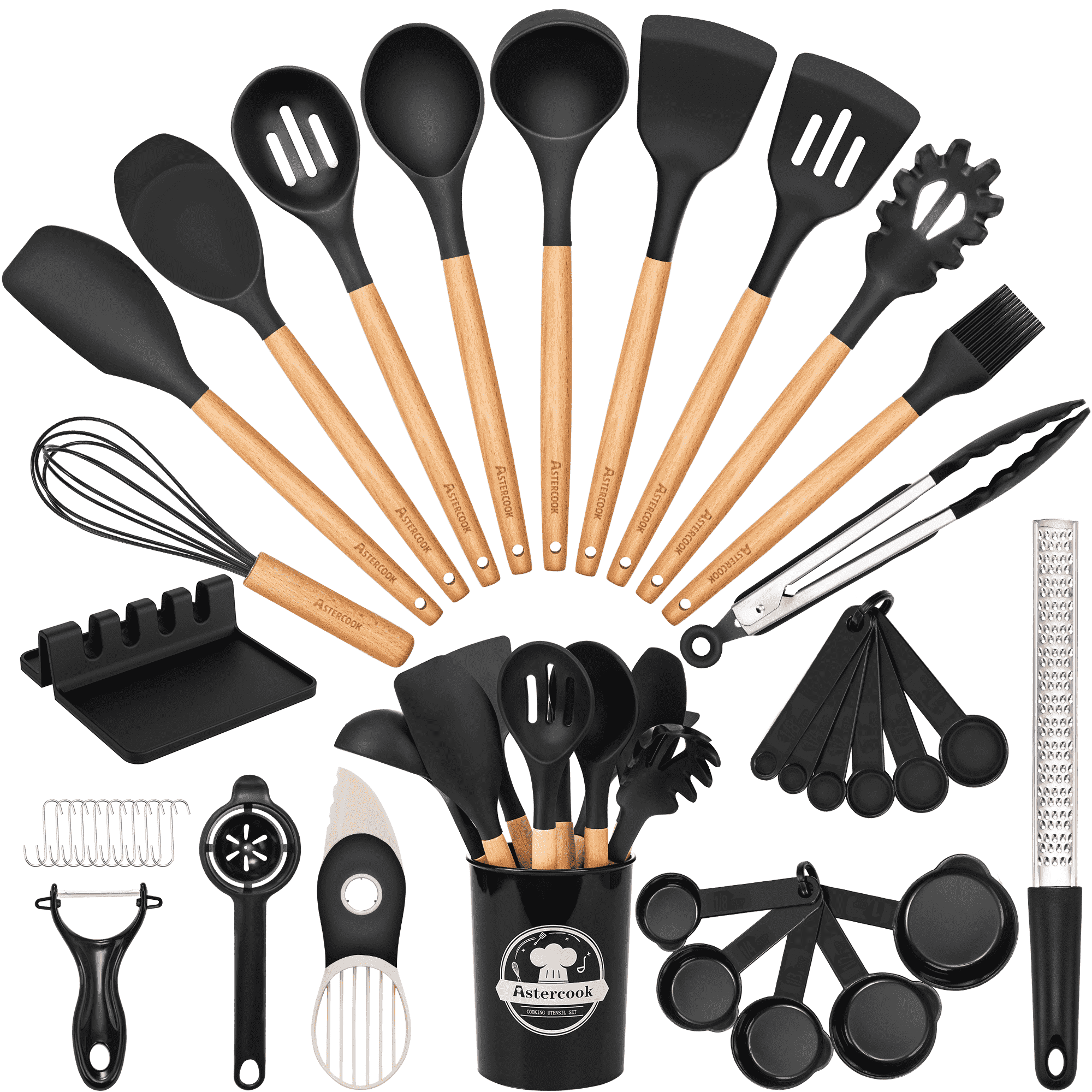 Chef-Quality Silicone Cooking Utensils Set, 38 PCS Kitchen Utensils Set for 446°F Heat Resistant, Food Grade Utensil Sets with Woo... - Heavy Duty Stainless Steel Kitchen Shears - Default Title