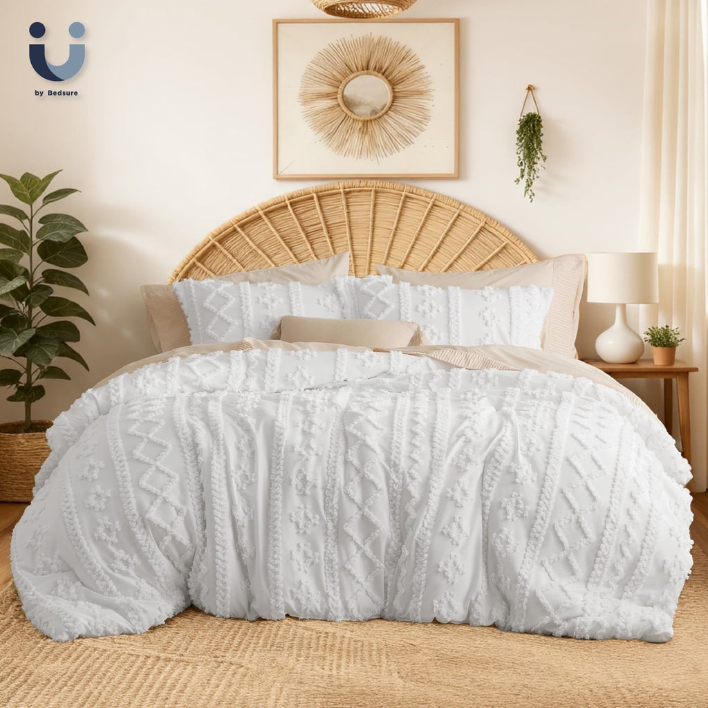 Fluffy Down Alternative Tufted Boho Comforter Set, 2 Pieces Farmhouse Shabby Chic Embroidery Bed Set, Soft Jacquard Comforter for All Seasons... - All-Season Down Alternative Comforter Insert - Default Title