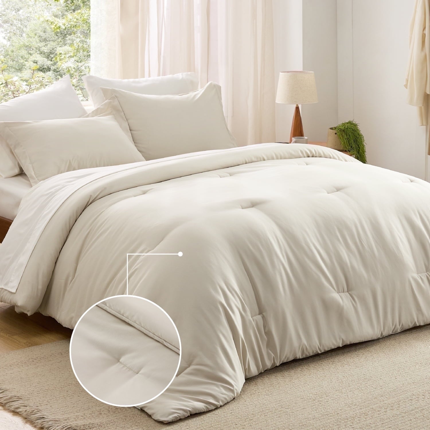 Fluffy Down Alternative Twin Comforter Set Beige, 5 Pieces Lightweight Twin Bedding Sets Boho with Comforter, Sheet, Pillowcase & Sham - Hypoallergenic Ultra-Fluffy Quilt for Winter - Default Title
