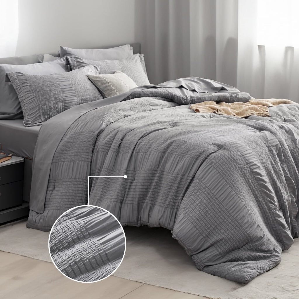 Hypoallergenic Cloud Twin Comforter Sets 5 Pieces Stripes Seersucker Bedding Set, Bed in a Bag with Soft Comforter & Sheets, Pillowcase & ... - Cloud-Like Soft Lightweight Bed Comforter - Default Title