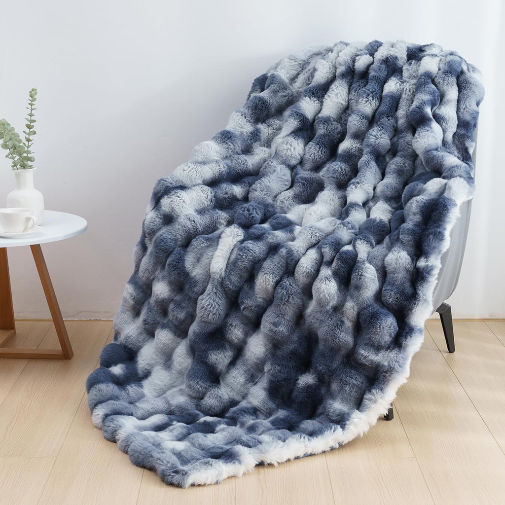 Reversible Sherpa Faux Fur Throw Blanket for Couch Luxury Fluffy Thick Bubble Blanket Warm Cozy Throw for Bedroom Living Room, 50" x 60... - Super Soft Reversible Sherpa Flannel Blanket - Default Title