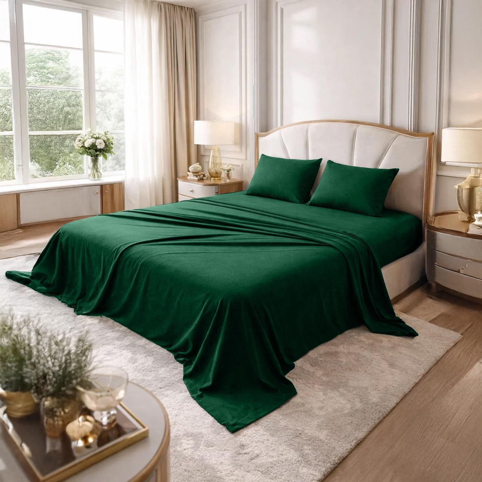 Wrinkle-Resistant Bed Sheet Set Twin 3 Piece Hunter Green Breathable Soft Cotton Jersey Sheets with Deep Pockets, Unisex - Luxury Bed Sheet Set with Deep Pockets - Default Title