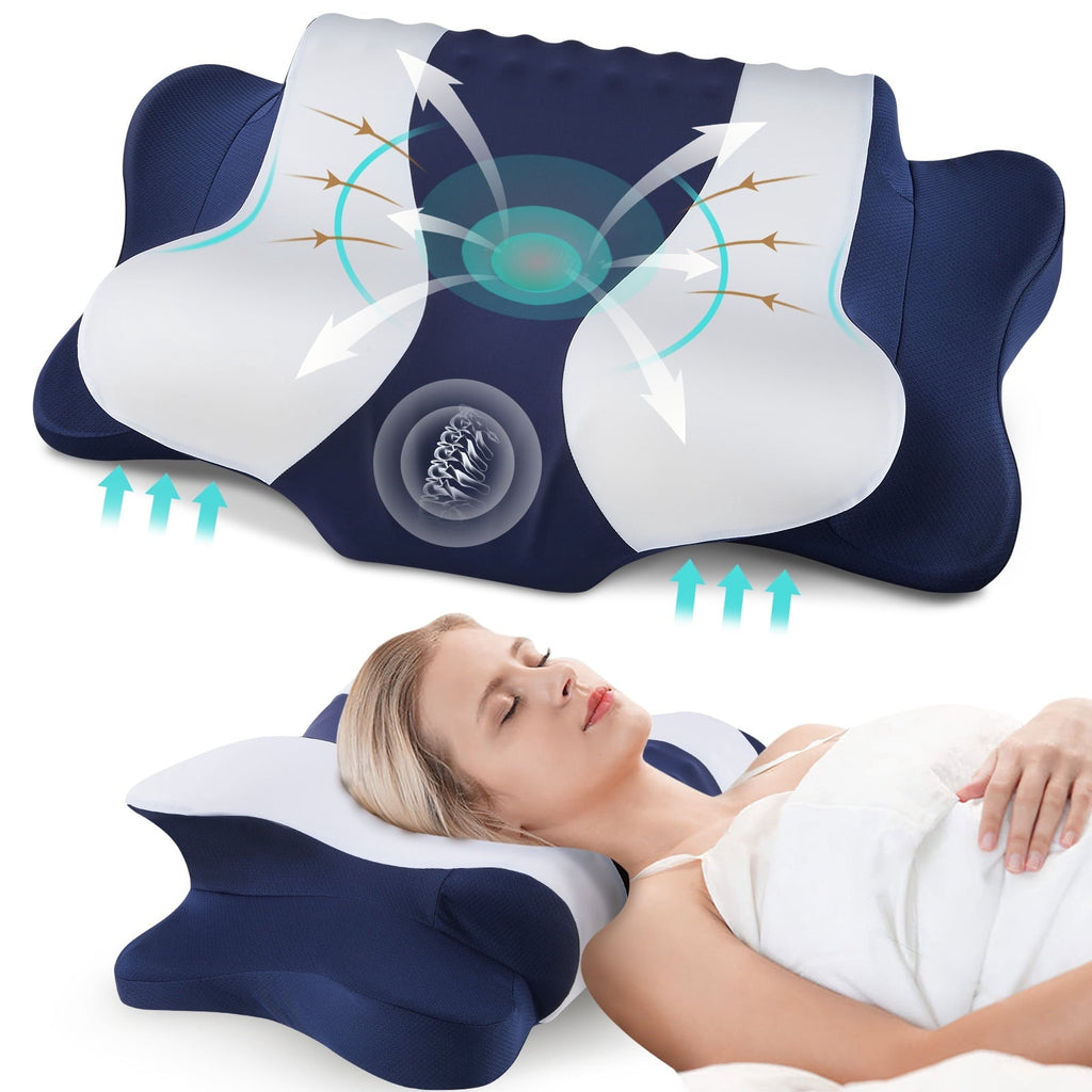 Orthopedic Support Cervical Neck Pillow for Pain Relief Sleeping, Memory Foam Pillow Neck Pillow Bed Pillow with Pillowcase for Side Bac... - Decorative Throw Pillow Cushion for Sofa & Bed - Default Title
