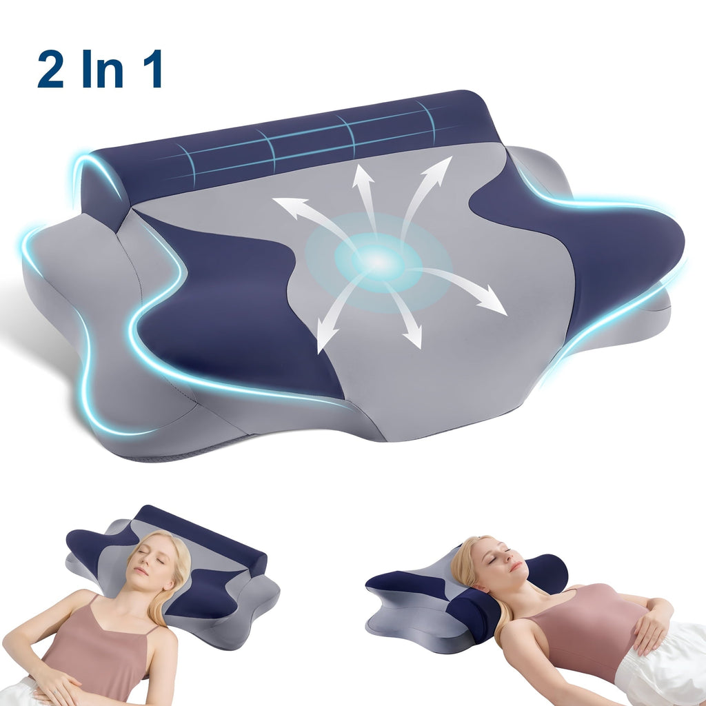 Decorative Plump Cooling Bed Pillow for Neck & Shoulder Pain Relief, Cervical Support Comfort Pillow for Side Back Stomach Sleeper, Er... - Orthopedic Shredded Foam Bed Pillow Set - Default Title