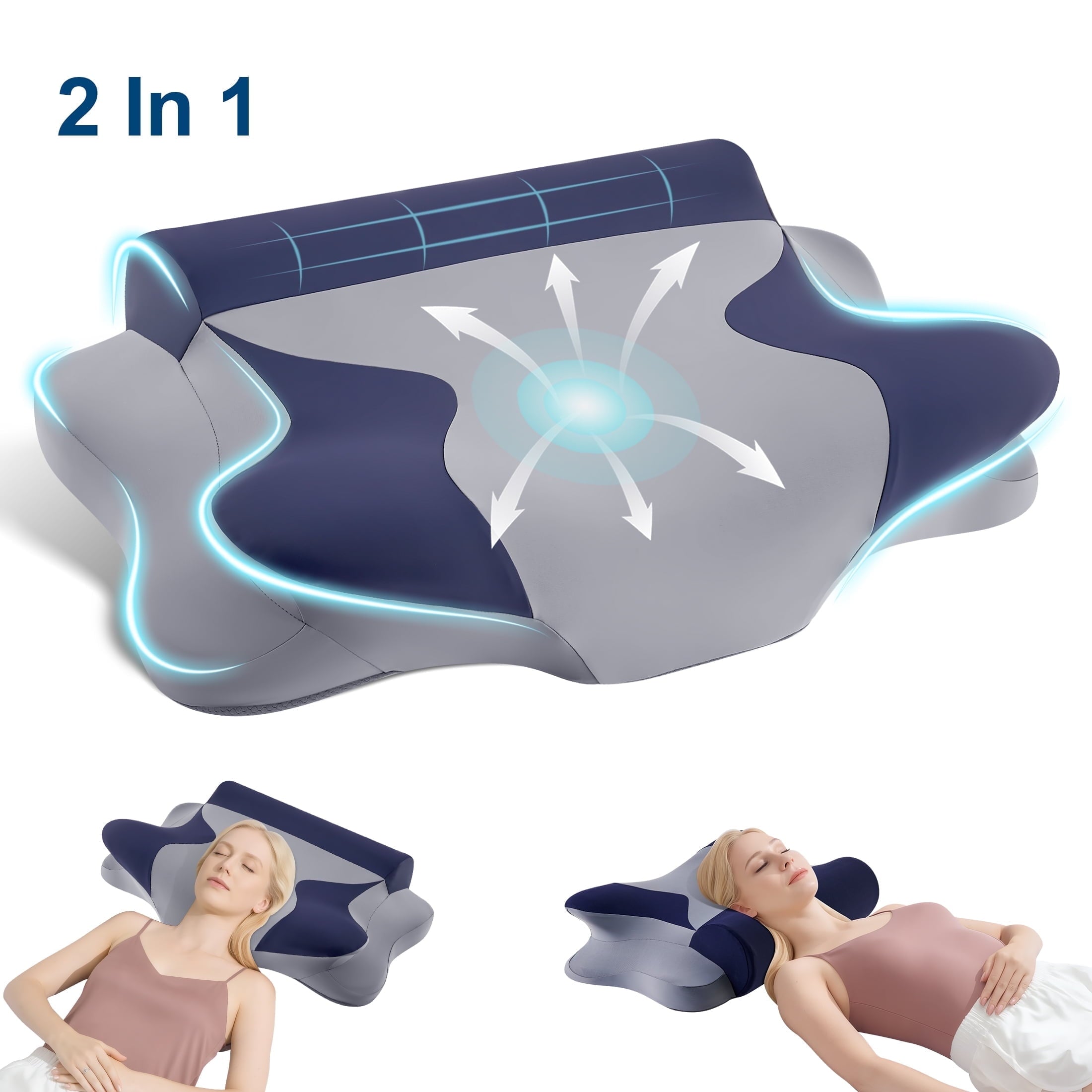 Decorative Plump Cooling Bed Pillow for Neck & Shoulder Pain Relief, Cervical Support Comfort Pillow for Side Back Stomach Sleeper, Er... - Orthopedic Shredded Foam Bed Pillow Set - Default Title