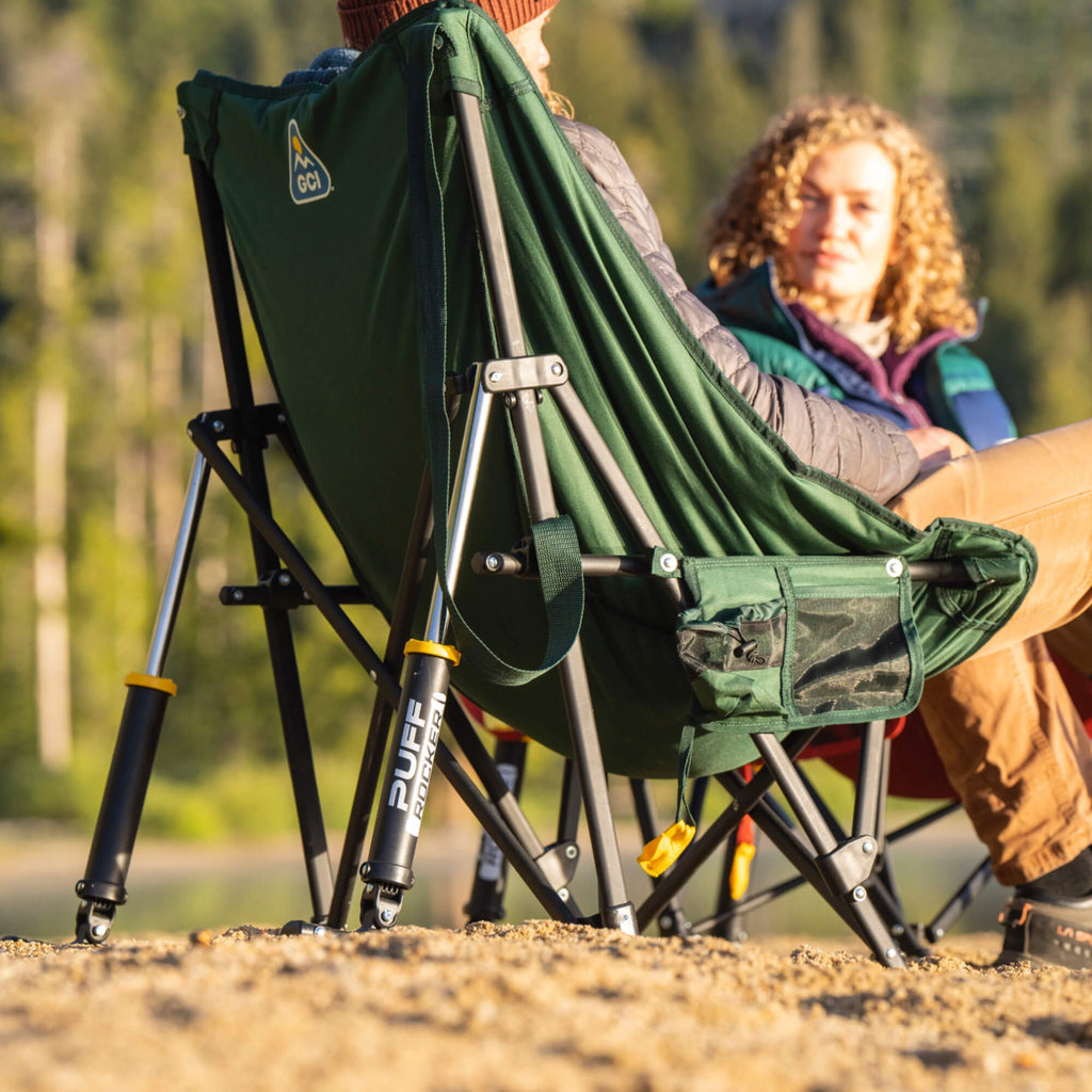 Luxury Camp Puff Rocker - Choice 731 - Heavy-Duty Kickback Rocker with Beverage Holder Detail
