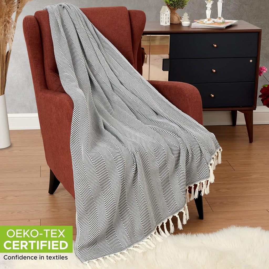 Super Soft Flannel Turkish Cotton Throw Blanket & Beach Towel, 60"x70" Boho Decorative Blanket for Couch, Bed, Sofa & Outdoor, Lightweig... - Cozy Fleece Throw Blanket for Couch & Bed - Default Title