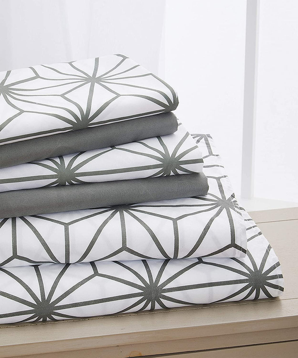 Wrinkle-Resistant Bed Sheets Full Gray Texture/Embroidery 1500 Thread Count Microfiber - Breathable Egyptian Cotton Flat & Fitted Sheets - Default Title