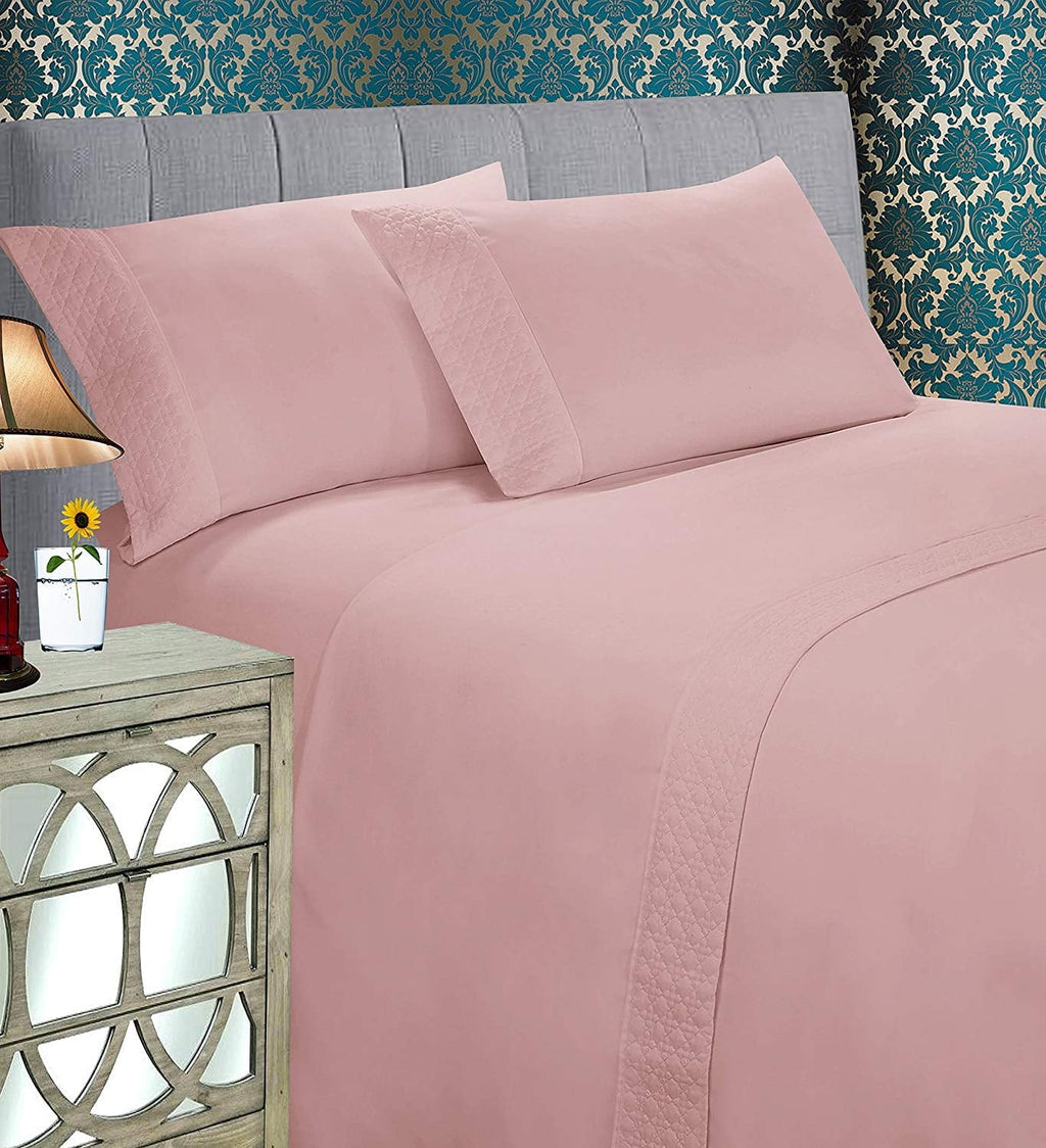 Premium Egyptian Cotton 4 Pieces Bed Sheet Set With Flat Fitted and 2 Pillowcases King-Dusty Rose - Cooling Hotel Quality Bedding Sheets and Pillowcases - Default Title
