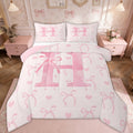 All-Season Kawaii Bowknot Bedding Sets Full with Comforter, Initial H Duvet Insert, Romantic Initial A-Z Decor, Reversible - Luxurious Quilted Duvet Cover Set - Default Title