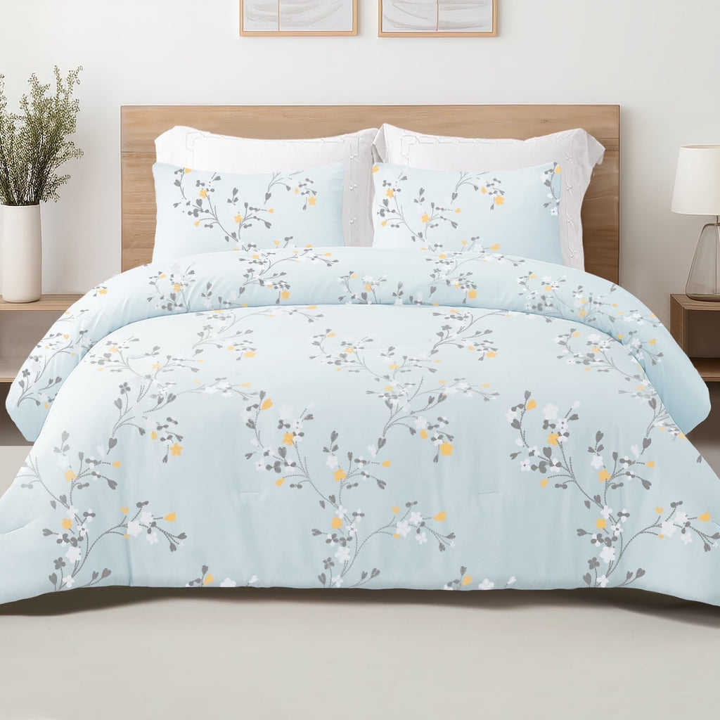 Fluffy Down Alternative 3-Piece Floral King Size Comforter Set, Microfiber Bedding Down Alternative Comforter for All Seasons with 2 Pillow S... - Hypoallergenic Ultra-Fluffy Quilt for Winter - Default Title
