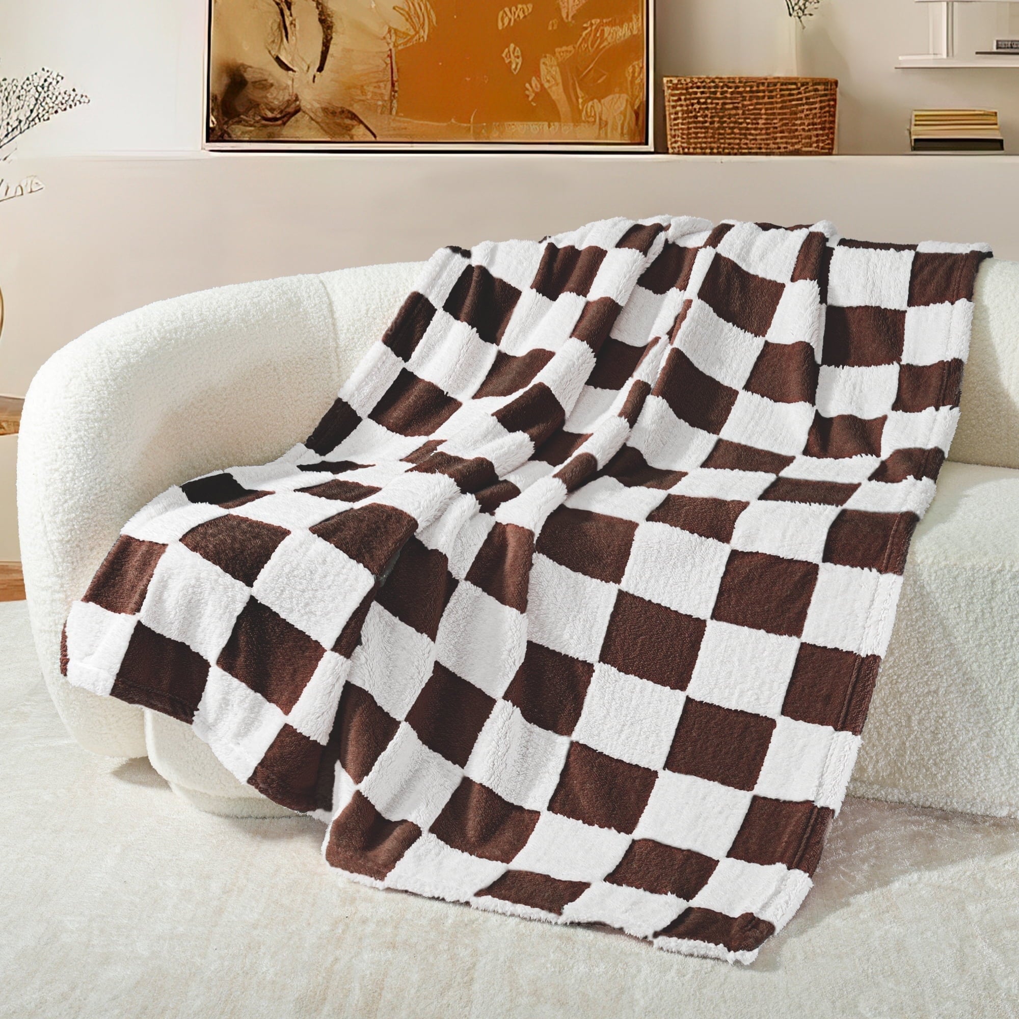 Super Soft Flannel Checkered Throw Blanket, Super Soft and Warm Fluffy Fleece Blanket for Couch, Sofa, Bed, Cute Plaid Pattern, Coffee, ... - Cozy Fleece Throw Blanket for Couch & Bed - Default Title