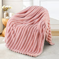 Decorative Knitted Fleece Throw Blanket for Couch, Super Soft 3D Striped Jacquard Blanket, Lightweight Fuzzy Cozy Blankets, Pink, 50"x60" - Lightweight Plush Warm Blanket for All Seasons - Default Title