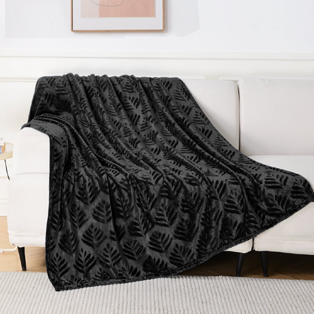 Lightweight Warm Fleece Throw Blanket for Couch, Leaves Pattern Super Soft and Cozy Blankets, Plush Fuzzy Lightweight, Black, 50"x60" - Cozy Fleece Throw Blanket for Couch & Bed - Default Title