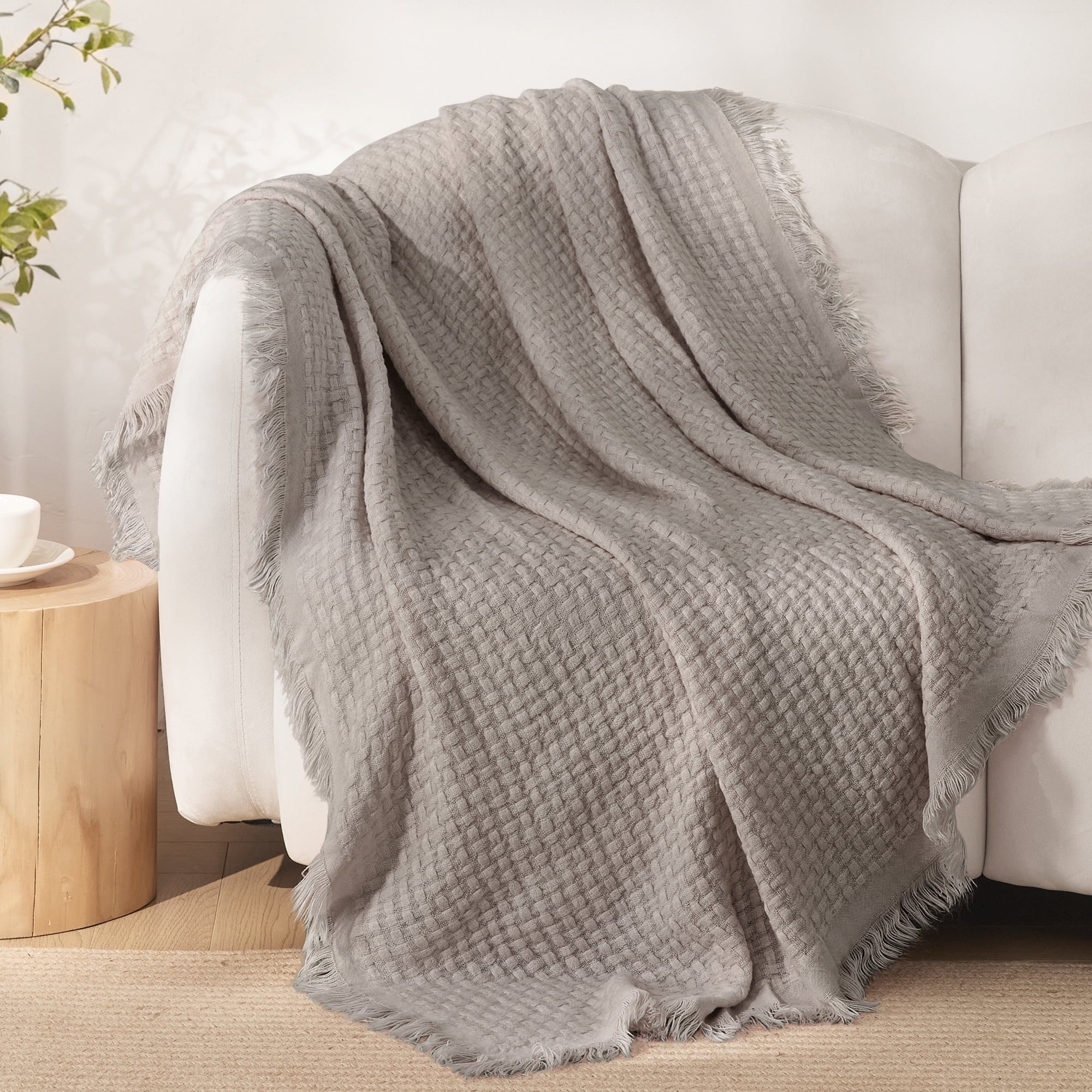 Lightweight Warm Knitted Throw Blanket with Fringes for Couch, Soft and Warm Textured Throw for All Season, Lightweight Breathable Roo... - Cozy Fleece Throw Blanket for Couch & Bed - Default Title