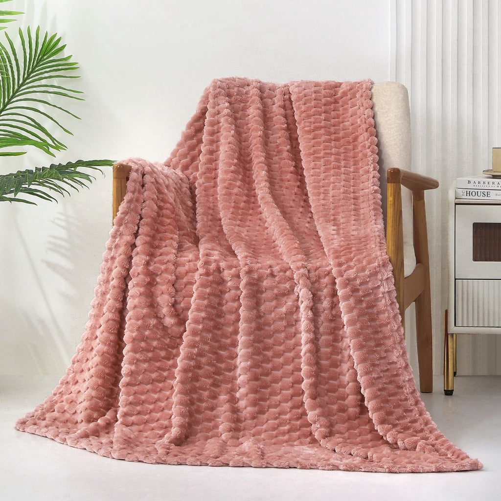 Reversible Sherpa Large Soft Fleece Throw Blanket, 50"x70" Stylish Jacquard Throw Blanket for Couch, Cozy, Warm, Lightweight Dusty Pink... - Luxury Knitted Decorative Throw Blanket with Fringes - Default Title