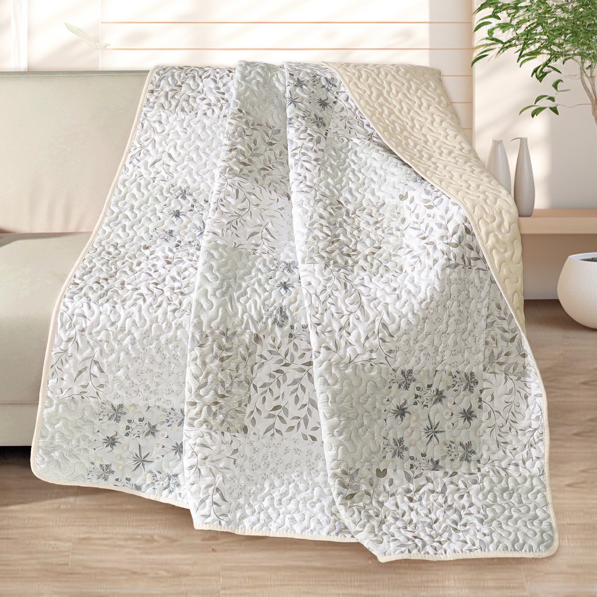 Decorative Knitted Microfiber Boho Patchwork Pattern Quilted Throw Blanket for Bed/Couch/Sofa, Soft and Lightweight (50"x 60", Grey) - Super Soft Reversible Sherpa Flannel Blanket - Default Title
