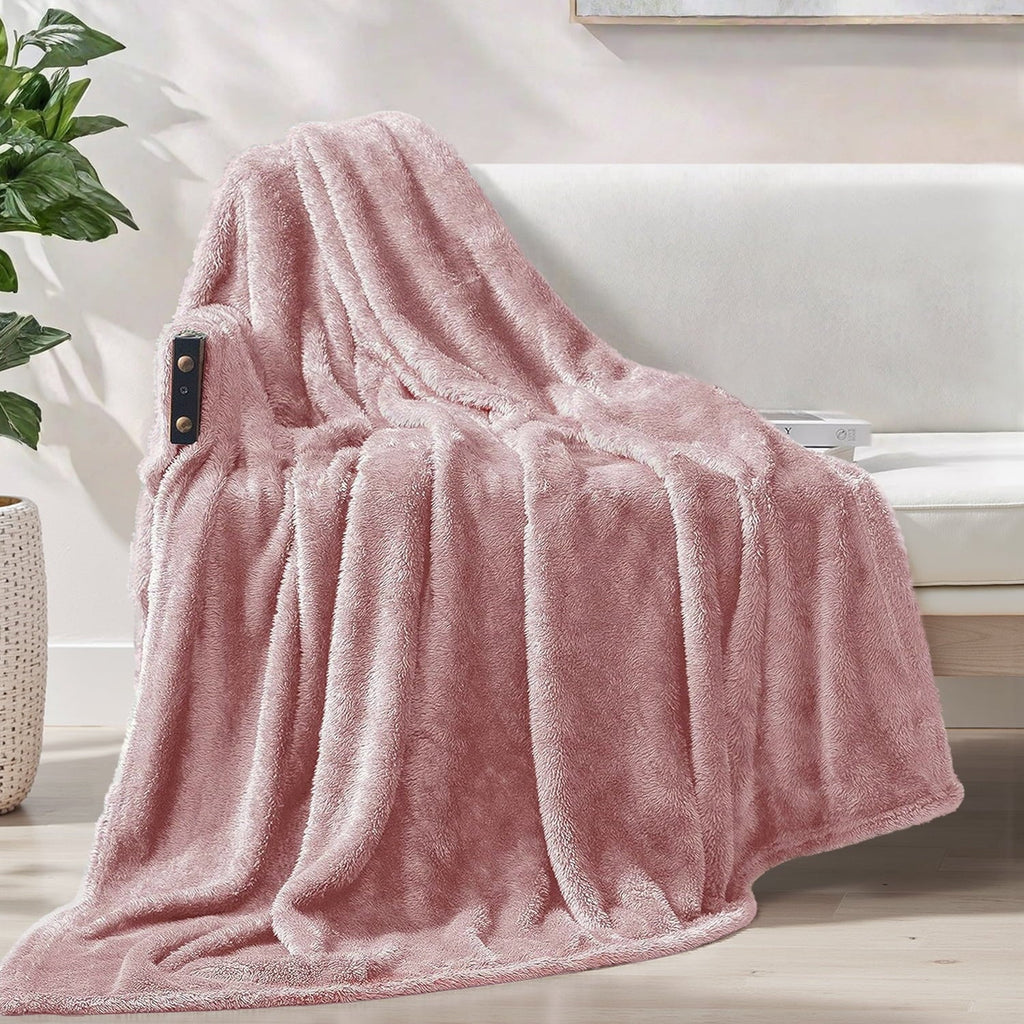 Cozy Fleece Plush Fuzzy Large Fleece Throw Blanket (50" x 70", Dusty Pink)- Soft, Warm and Lightweight - Luxury Knitted Decorative Throw Blanket with Fringes - Default Title
