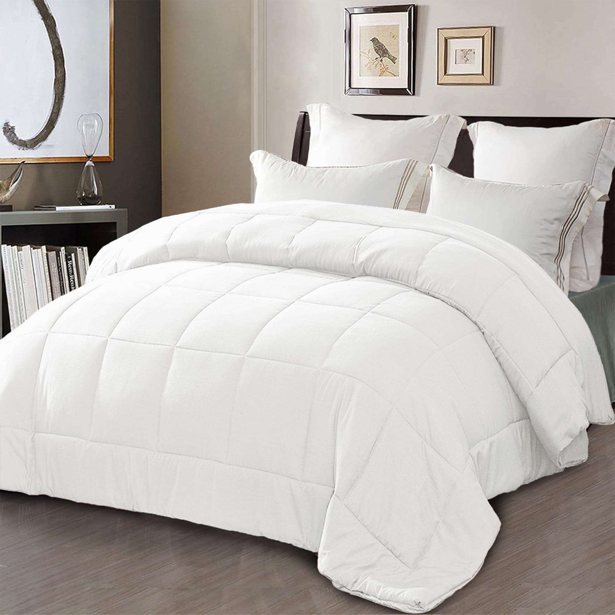 Luxurious Quilted Queen Comforter Set White, 3-Piece Solid Comforter Duvet Insert with Corner Tabs, Lightweight Bedding Down Alternativ... - Hypoallergenic Ultra-Fluffy Quilt for Winter - Default Title