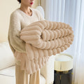 Reversible Sherpa Extra Large Throw Blanket for Couch Home Office Hotel 100% Cotton Super Soft Blanket for Adult 47"x70" Khaki - Luxury Knitted Decorative Throw Blanket with Fringes - Default Title