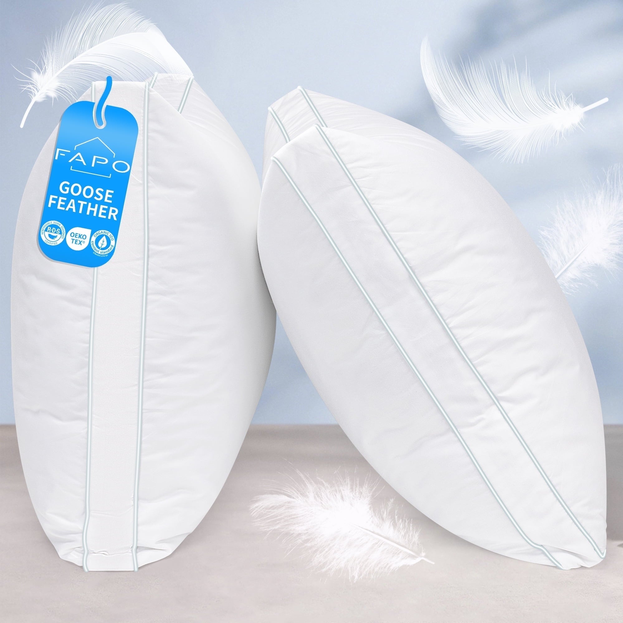 Hotel Collection Goose Feather Down Pillows, Gusseted Bed Pillows Queen Size Set of 2, Luxury Hotel Collection Fluffy Pillows 100% Cot... - Hotel Quality Plush Sleeping Pillows - Default Title