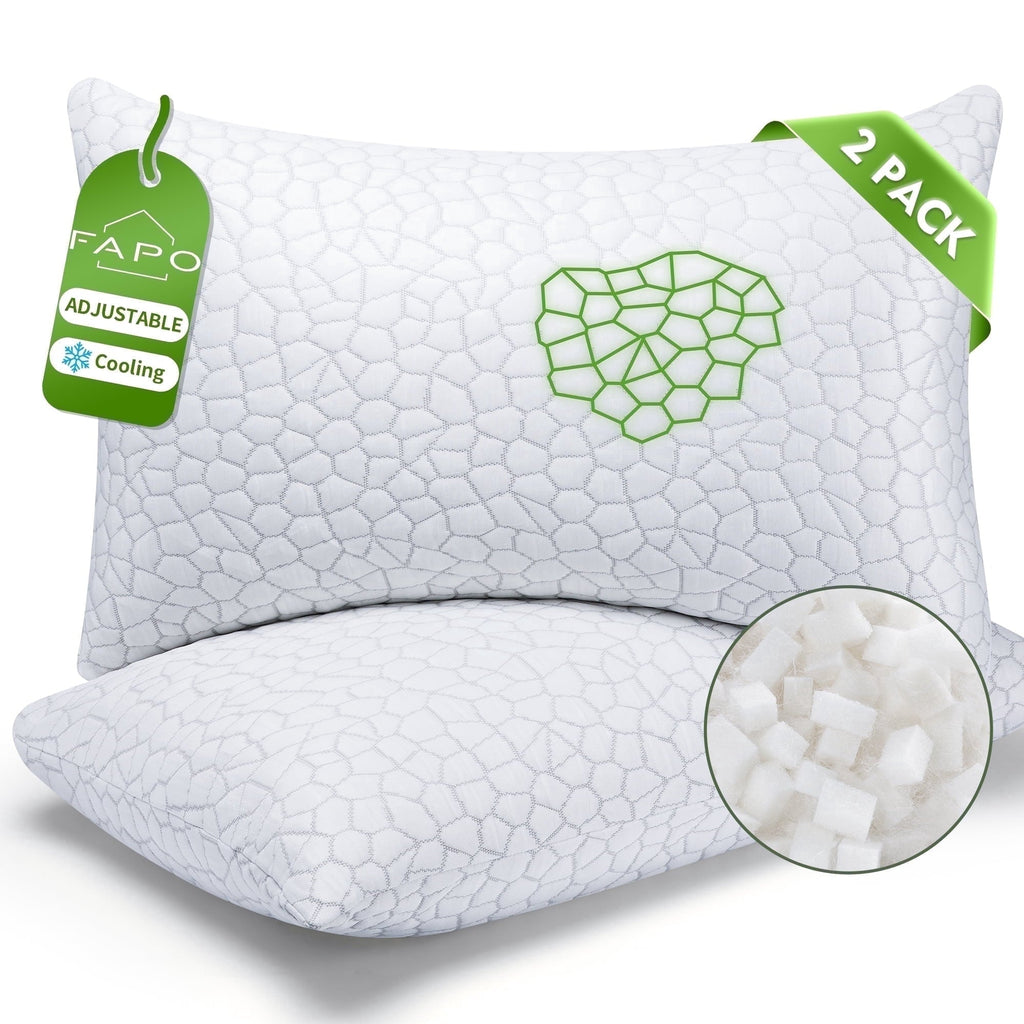 Fluffy Shredded Cooling Memory Foam Queen Pillows for bed 2 Pack,Adjustable Support & Heat Dissipation Tech for Side,Back,Stomach & H... - Decorative Throw Pillow Cushion for Sofa & Bed - Default Title