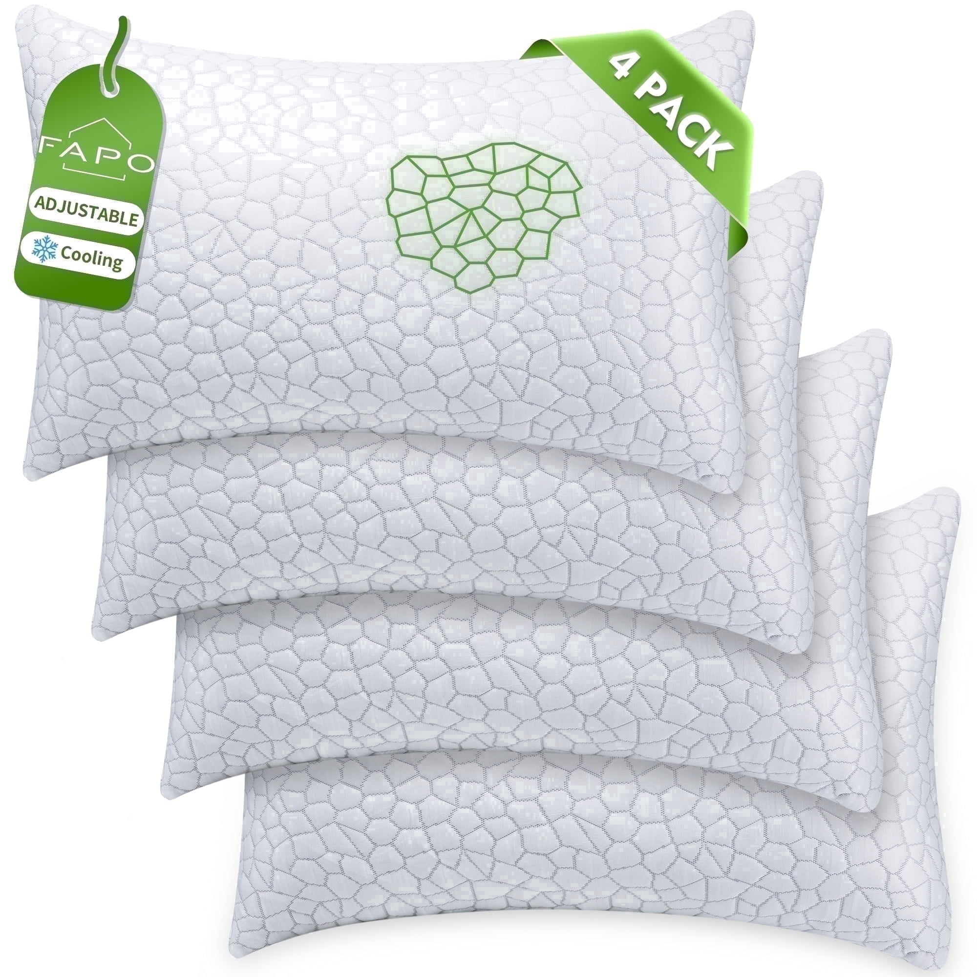 Fluffy Shredded Queen Size Bed Pillows 4-Pack,3.3lb Shredded Memory Foam Filled,Hyper Soft & 3D Breathable Cooling Desigh Cover Fitti... - Decorative Throw Pillow Cushion for Sofa & Bed - Default Title